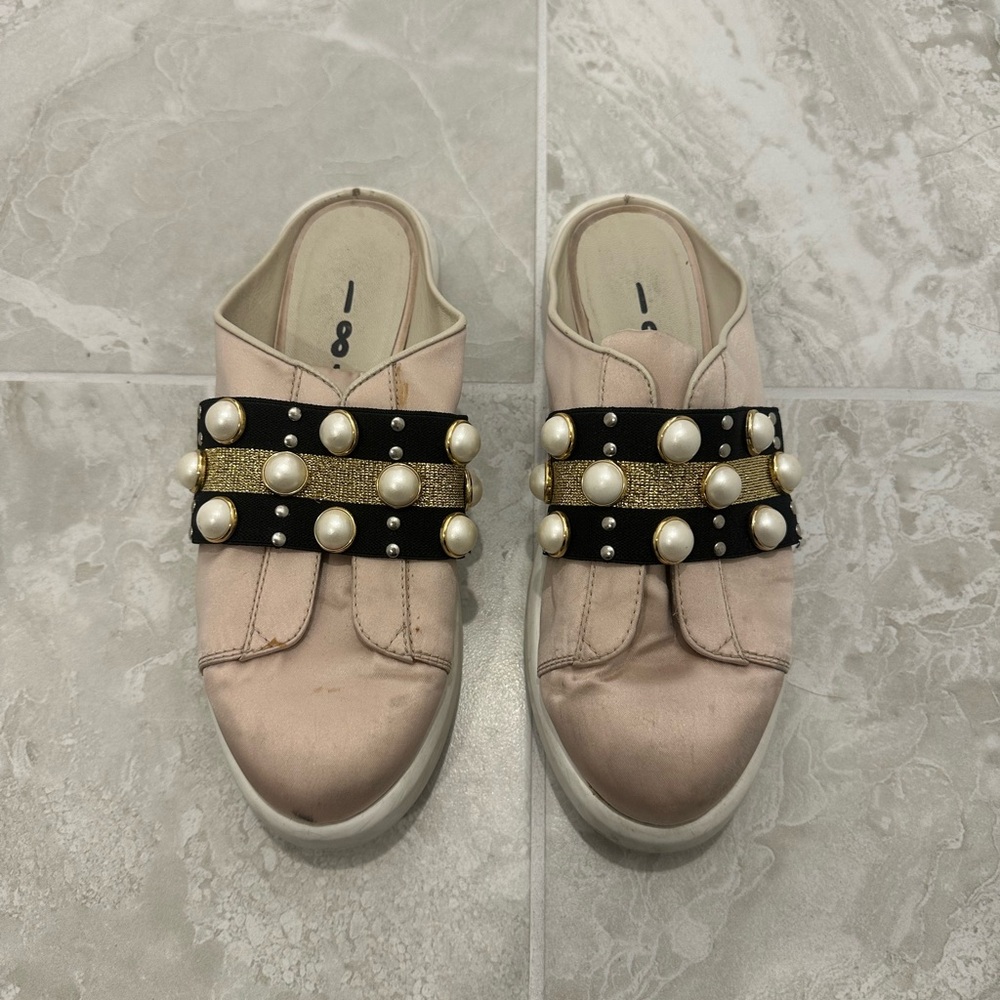 Women's Pink Slip-On Shoes with Pearl Embellishments